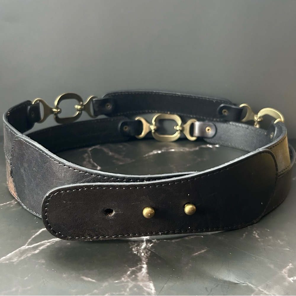 fina Firenze Equestrian-style Black Genuine Leather Belt Size Medium (33”)